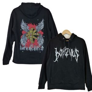 BoyGenius Band Hoodie Mens M Black Always An Angel Never A God Rock Indie Merch